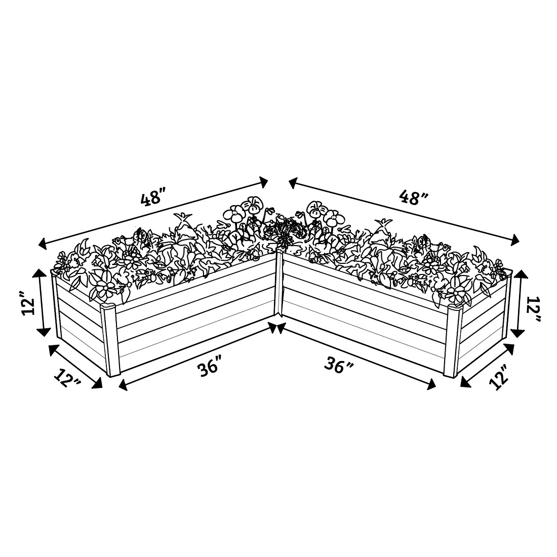 Absco The Organic Garden Co 4 x 4 Foot L-Shaped Grey Steel Raised Garden Bed