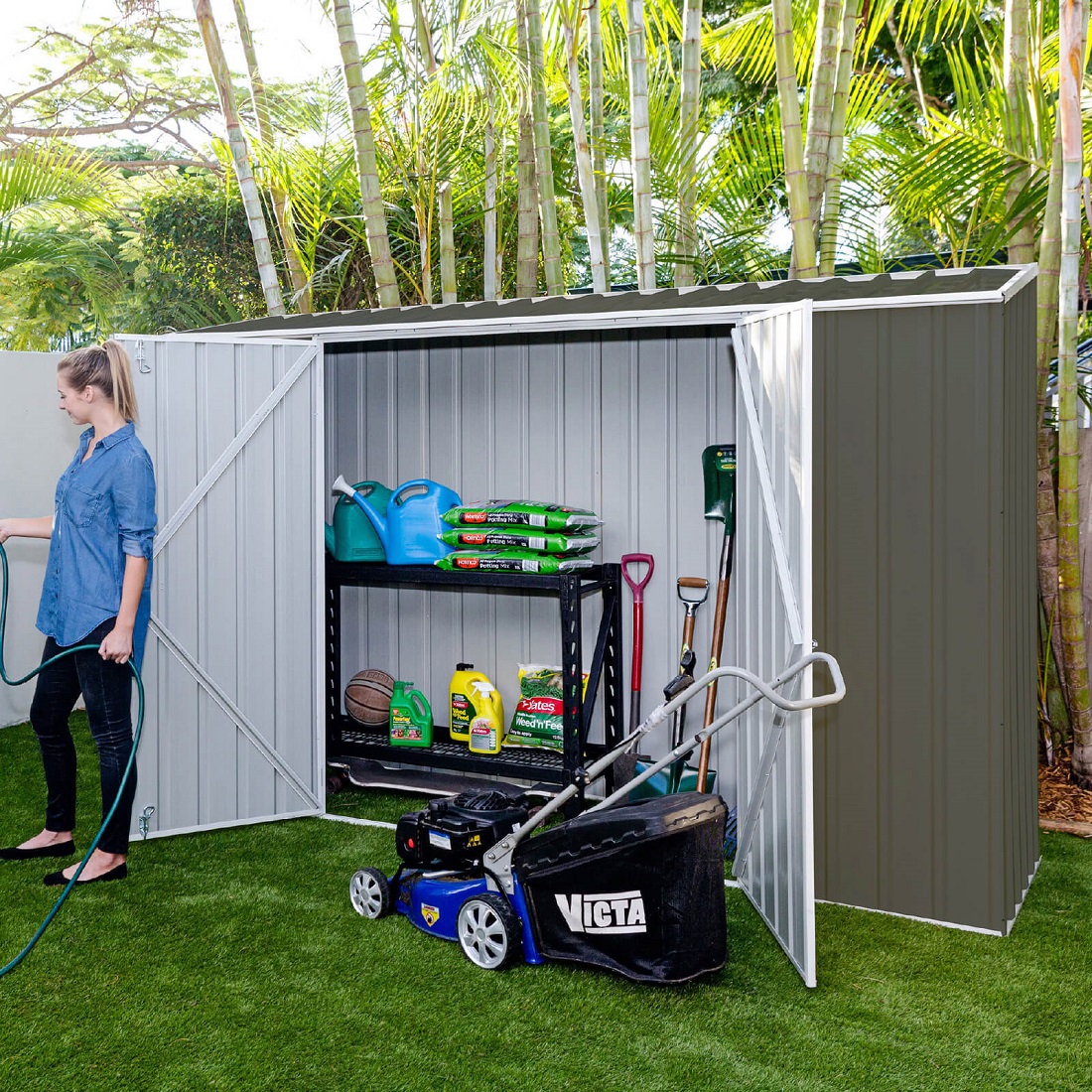 Absco Space Saver 10' x 2.5' Metal Garden Shed - Woodland Gray