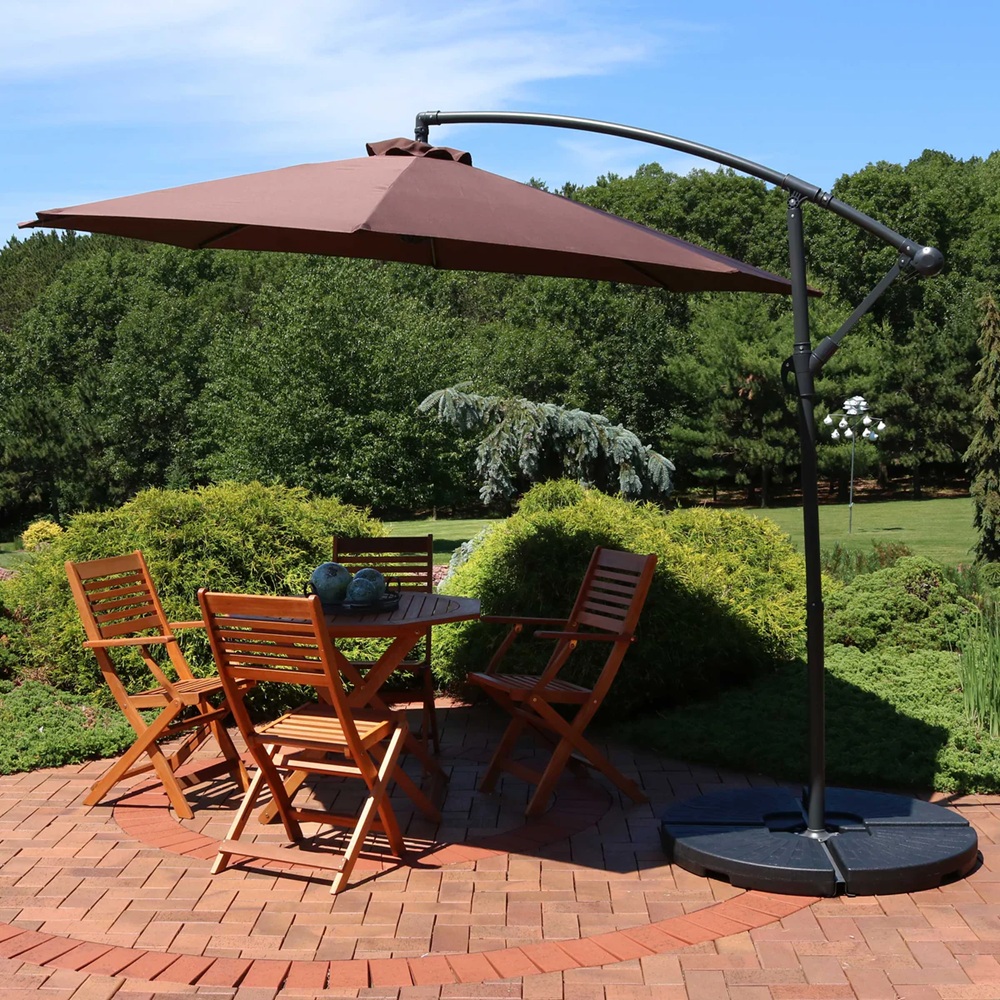 Sunnydaze 10 Foot Offset Cantilever Patio Umbrella with Round Cross-Base