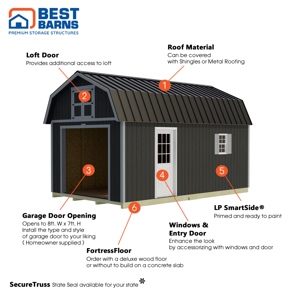 Best Barns 12 x 20 Foot Makers Loft Wooden Garage