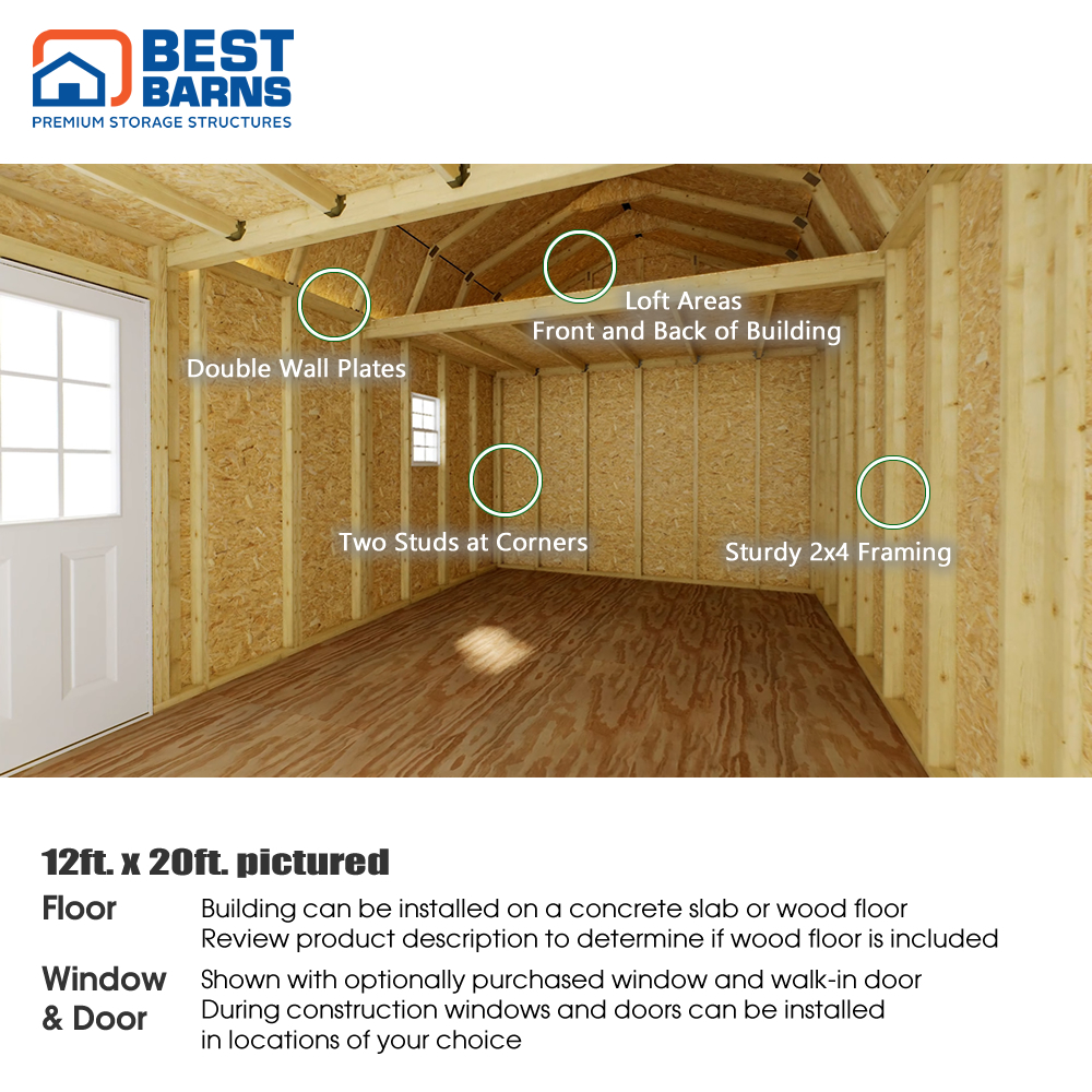 Best Barns 12 x 16 Foot Makers Loft Wooden Garage