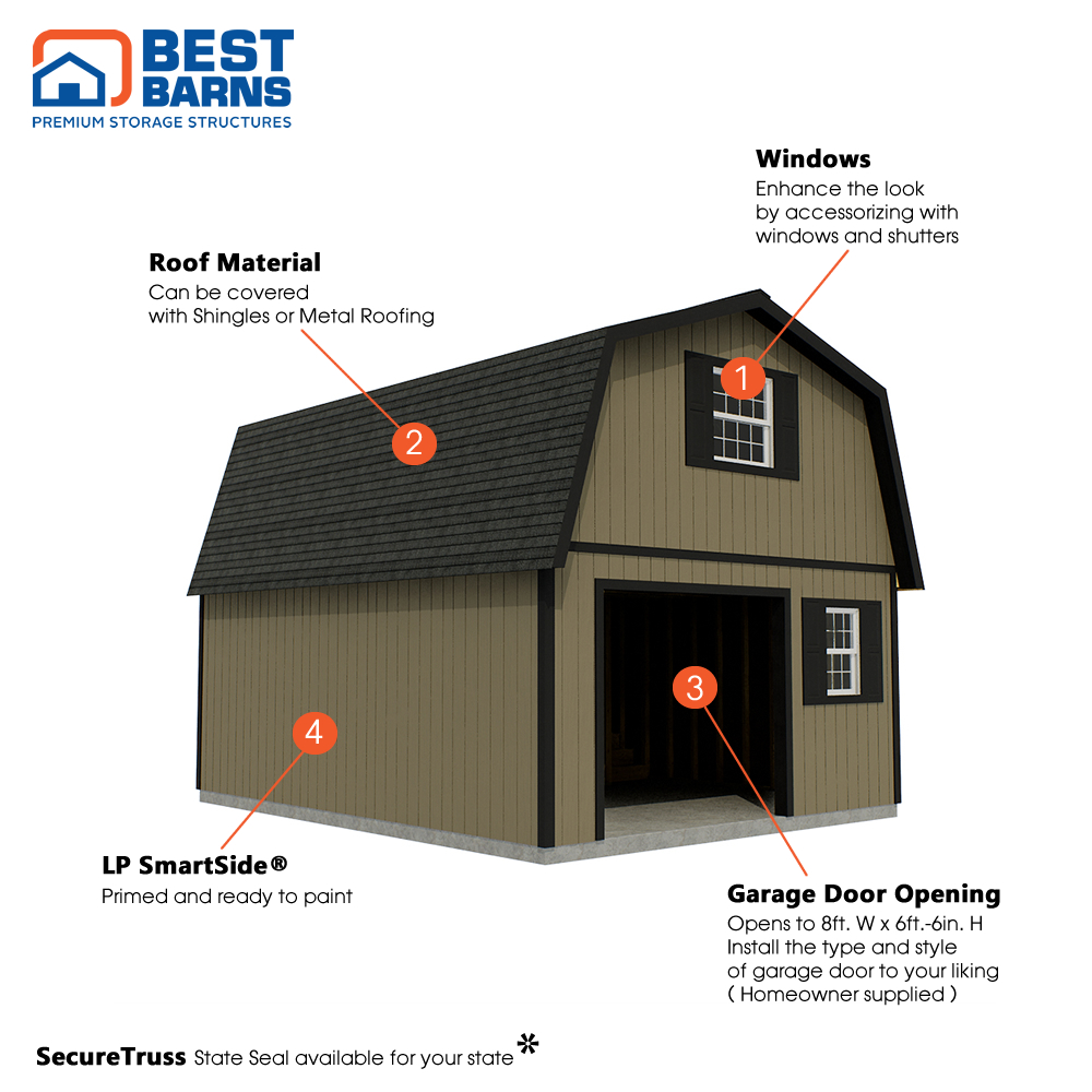 Best Barns 16 x 20 Foot Makers Loft XL Wooden Garage