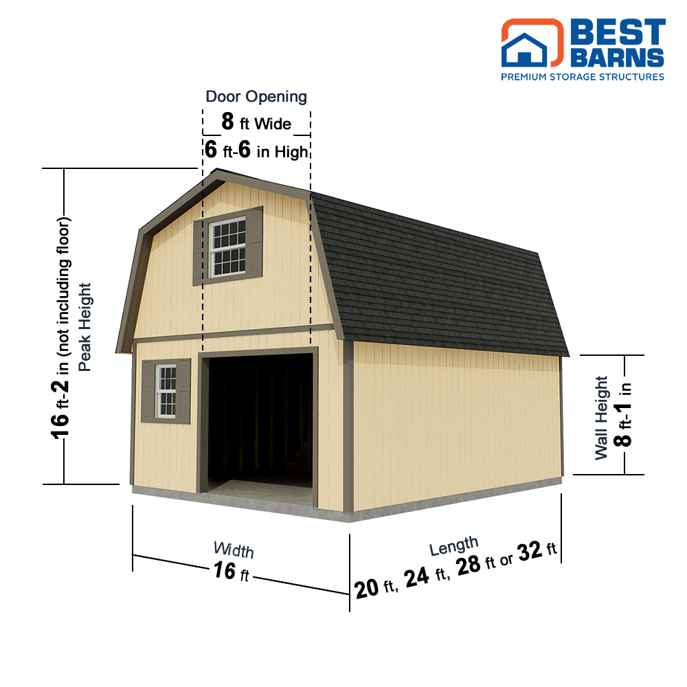 Best Barns 16 x 28 Foot Makers Loft XL Wooden Garage
