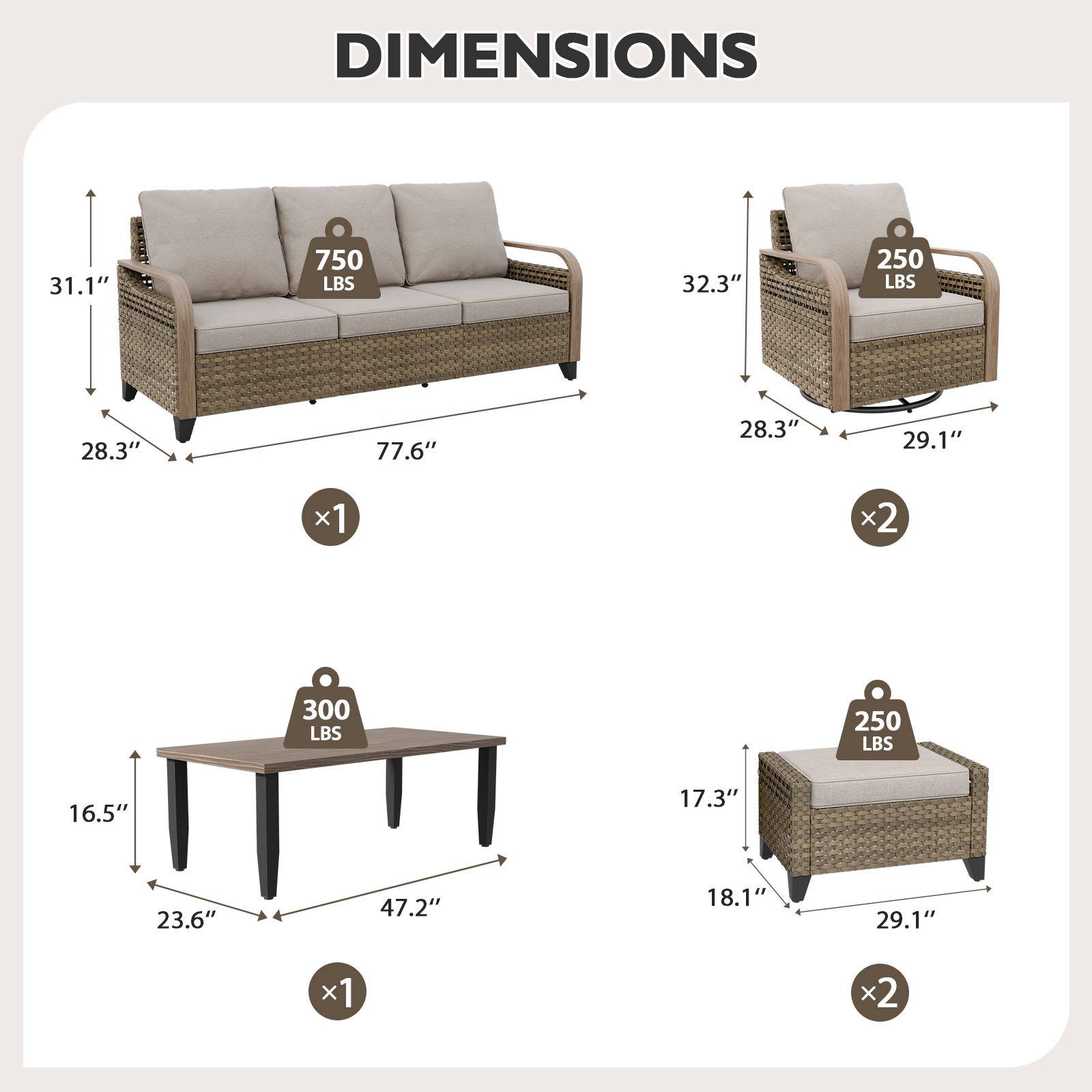 Eagle Peak Outdoor 6 Piece Rattan Outdoor Bistro Set