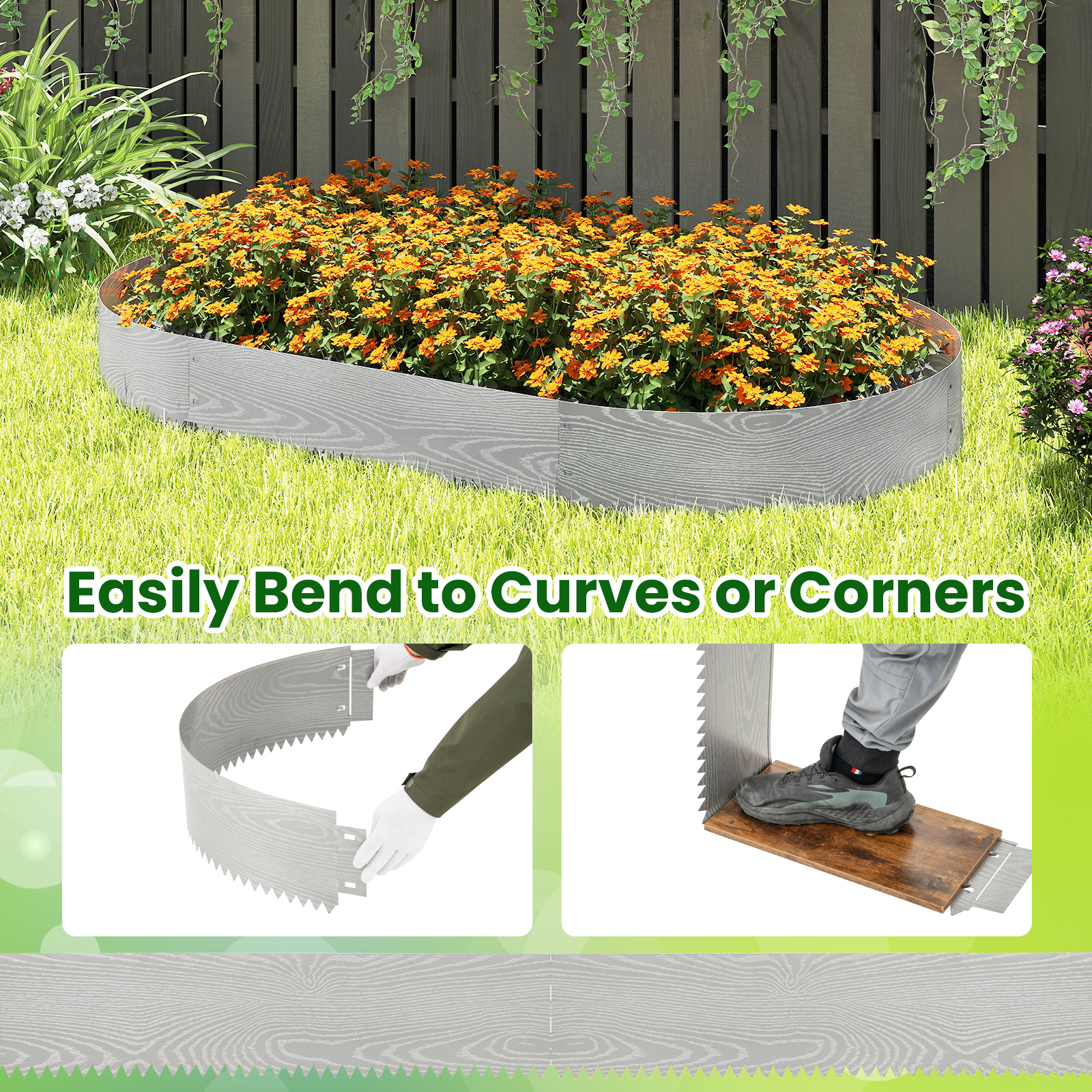 Costway 20 Foot Wood-Look Galvanized Steel Garden Edging