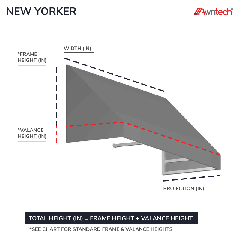 Awntech 10 Foot New Yorker Sloped Awning with High Eave Options