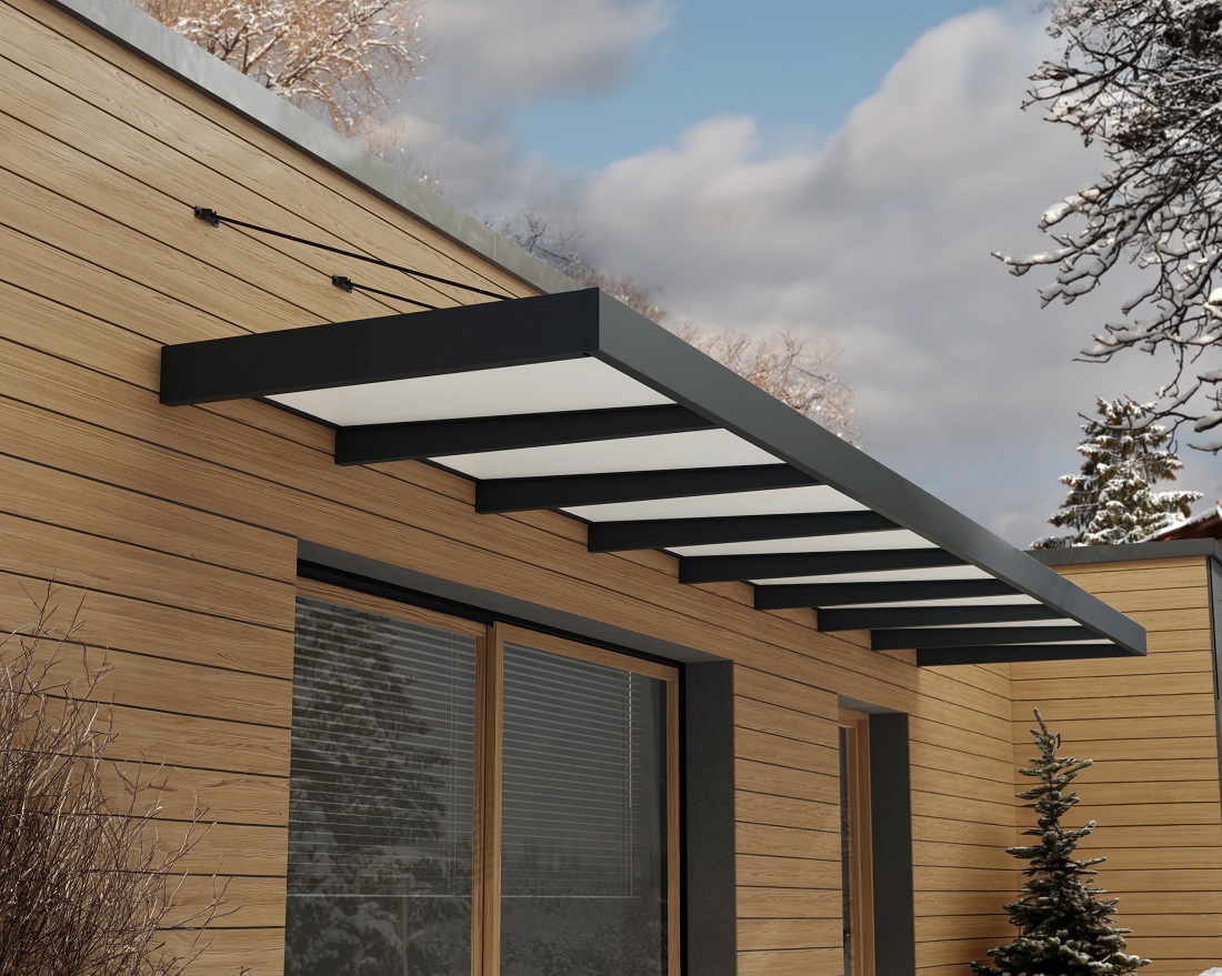 Palram - Canopia 25 x 5 Foot Sophia XL 8000 Grey and White Awning