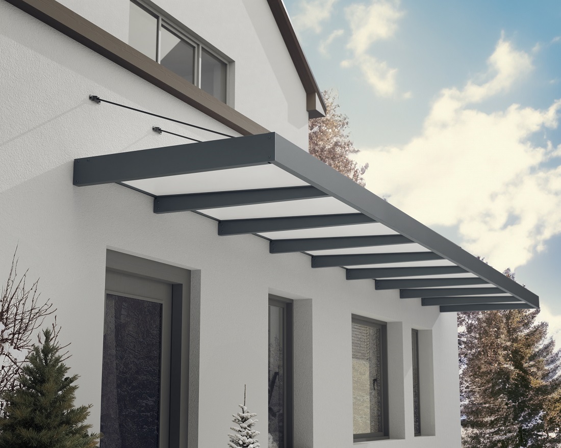 Palram - Canopia 28 x 5 Foot Sophia XL 9000 Grey and White Awning