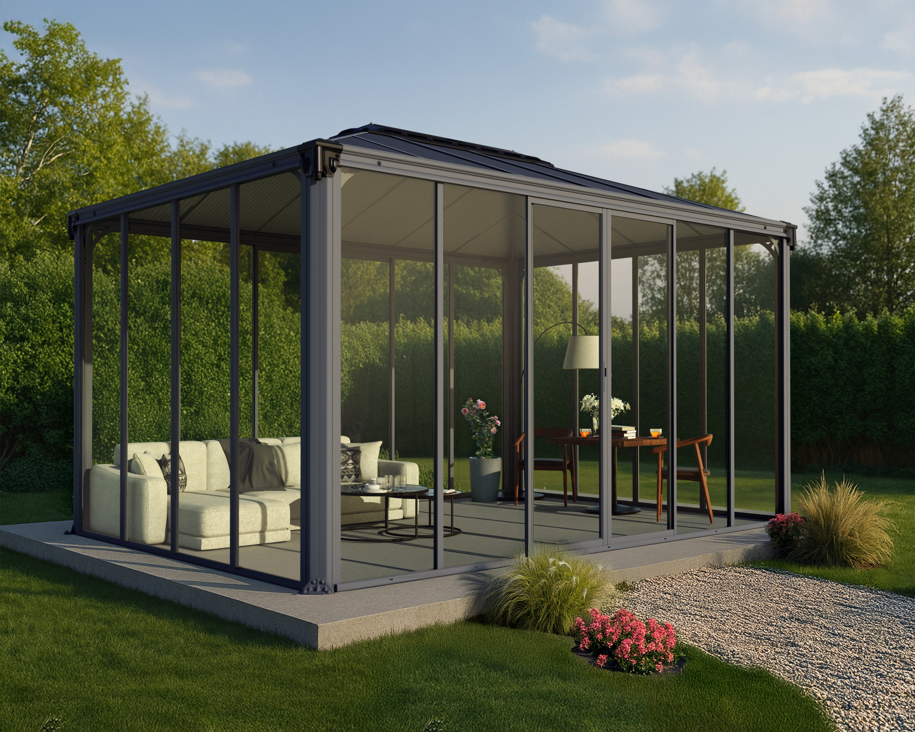 Canopia 10 x 14 Foot Ledro Enclosed Gazebo with Screen Doors - Grey