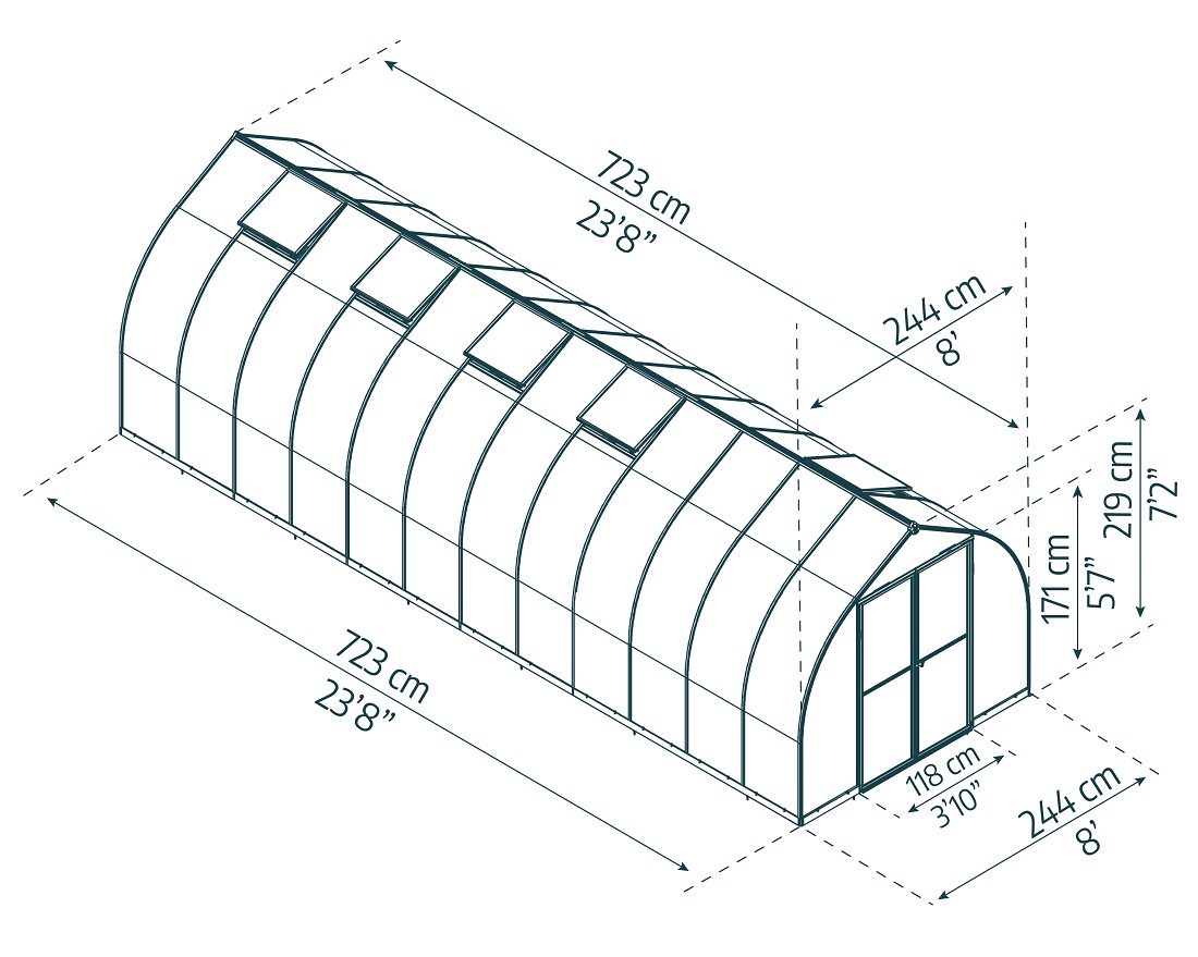 Palram - Canopia Bella 8 x 24 Foot Silver Hobby Greenhouse