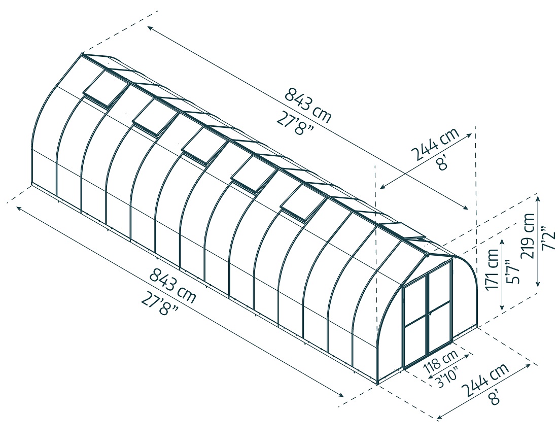 Palram - Canopia Bella 8 x 28 Foot Silver Hobby Greenhouse