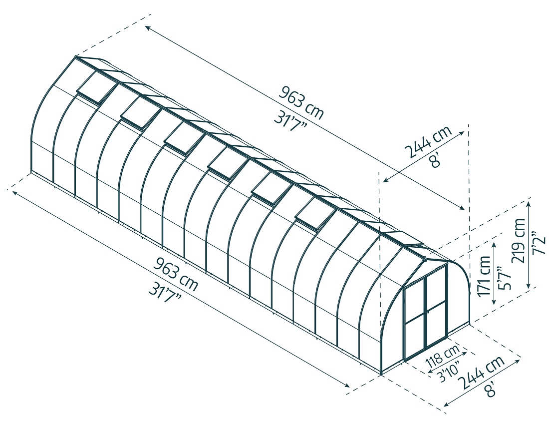 Palram - Canopia Bella 8 x 32 Foot Silver Hobby Greenhouse
