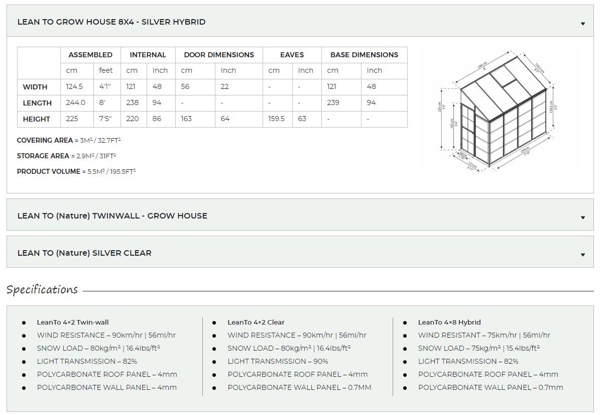 Palram - Canopia Hybrid Lean-To 4 x 8 - 704052