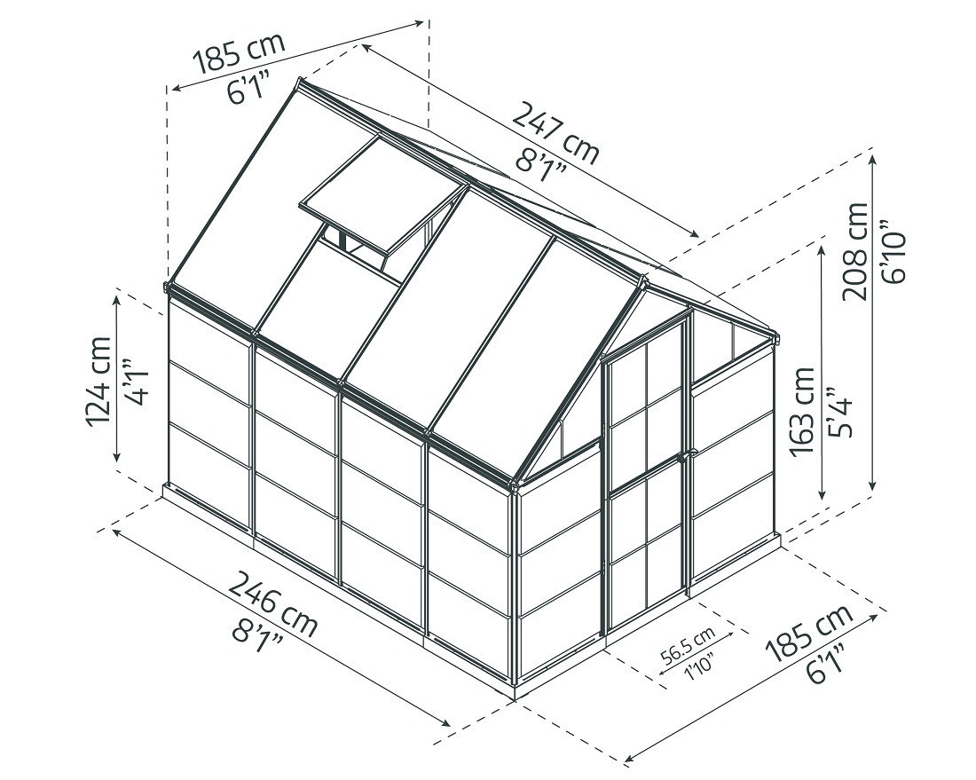 Palram - Canopia  6 x 8 Foot Black Hybrid Greenhouse