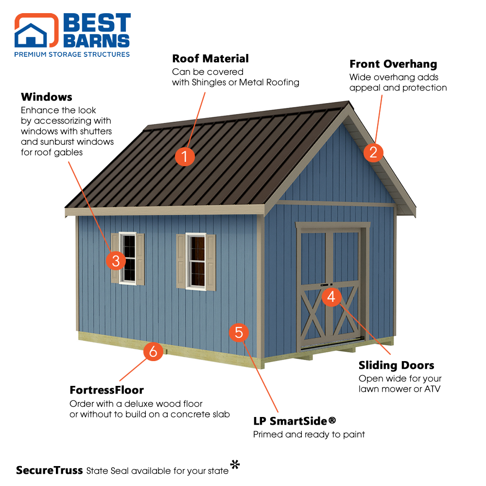 Best Barns 12 x 20 Planner Paradise Wood Shed with Sliding Doors
