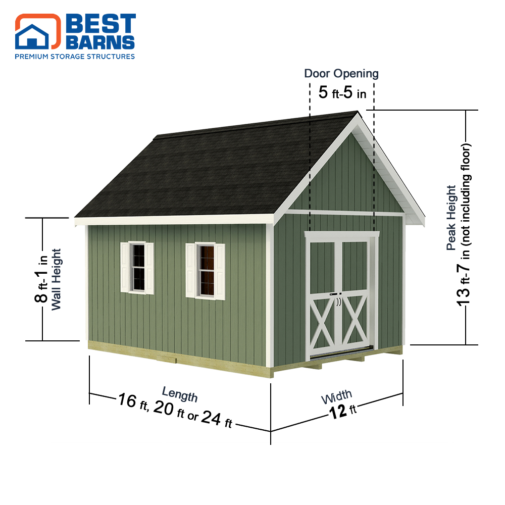 Best Barns 12 x 16 Planner Paradise Wood Shed with Sliding Doors