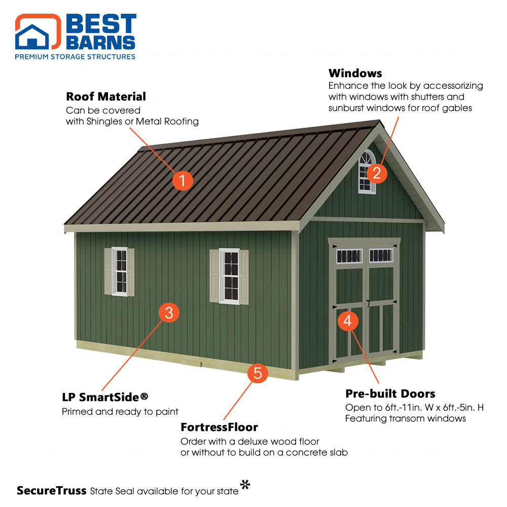 Best Barns 12 x 20 Foot Planner Paradise Wood Shed with Transom Doors