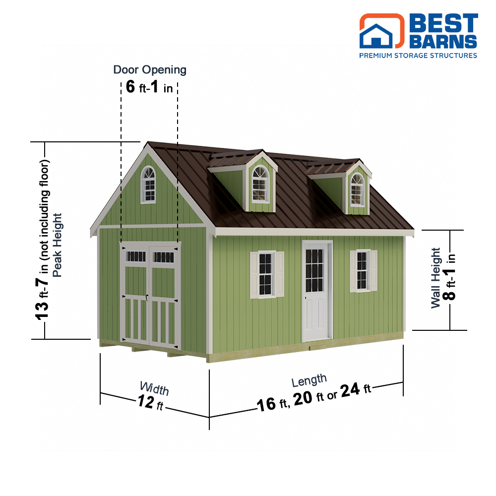 Best Barns 12 x 20 Foot Planner Paradise Wood Shed with Transom Doors and Dormers
