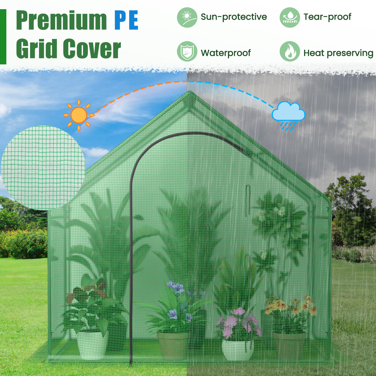 Costway 71 x 40 Inch Portable Warm Greenhouse with Cover and Zipper Door