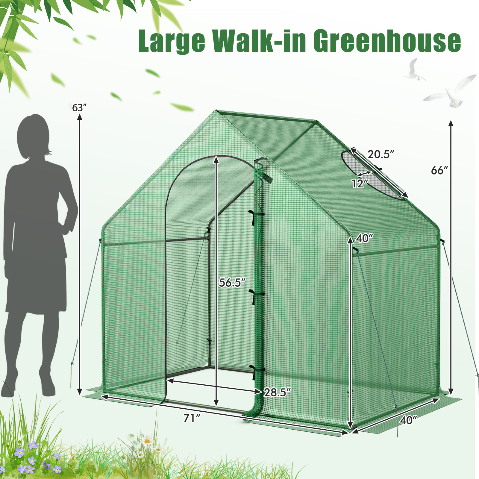 Costway 71 x 40 Inch Portable Warm Greenhouse with Cover and Zipper Door