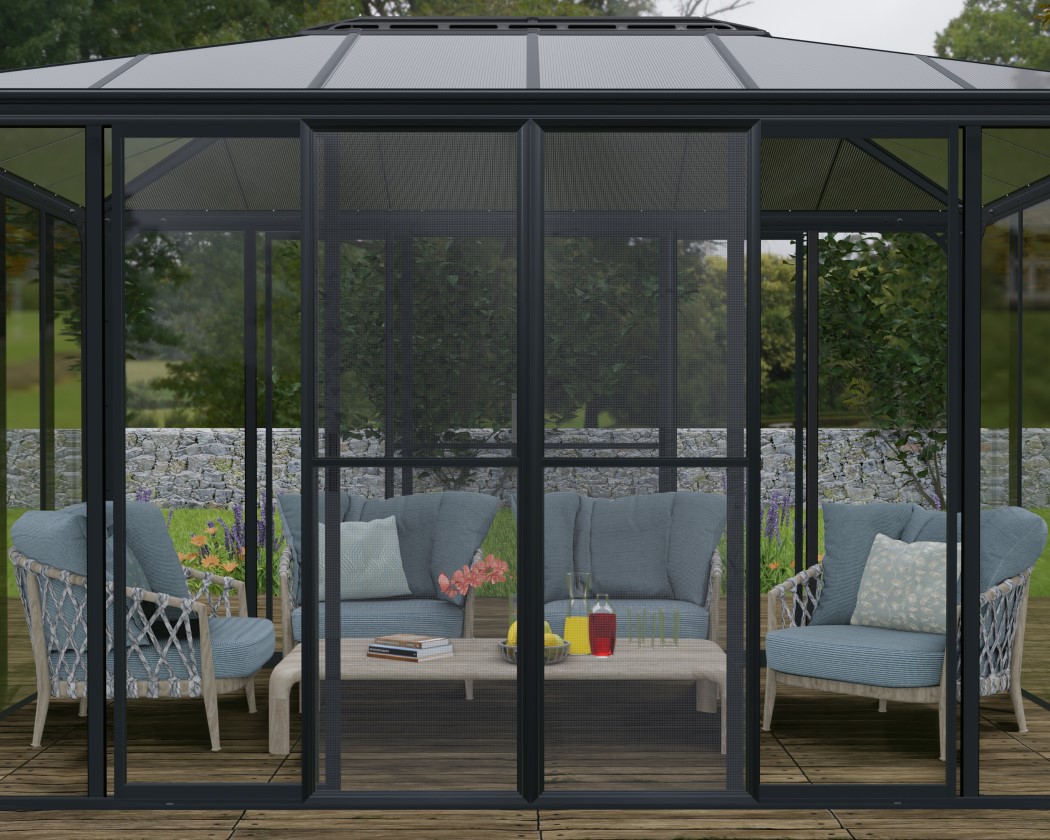 Palram - Canopia 13 x 14 Foot Grey SanRemo Patio Enclosure with Screen Doors