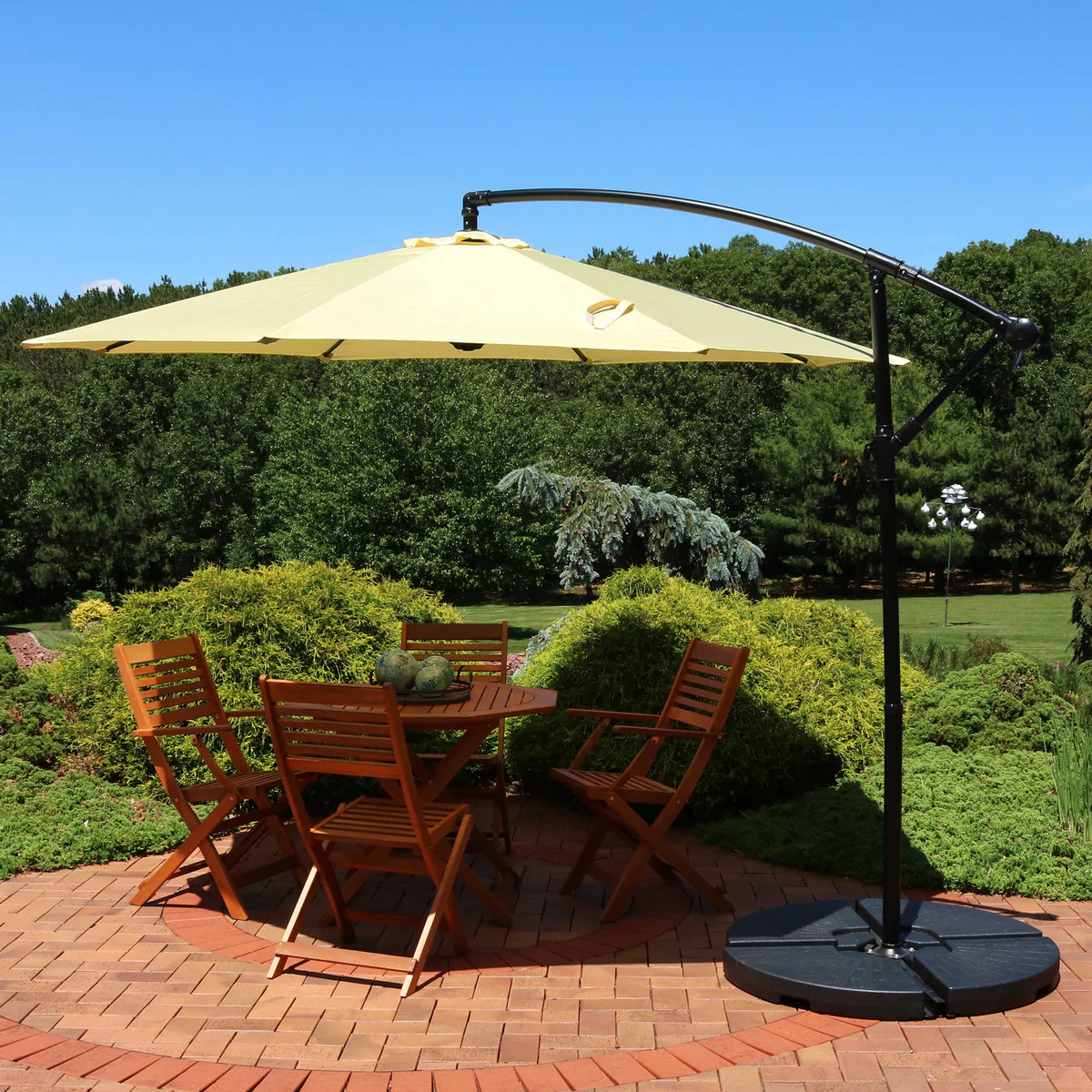 Sunnydaze 9 1/2 Foot Pale Buttercup Offset Crank Patio Umbrella