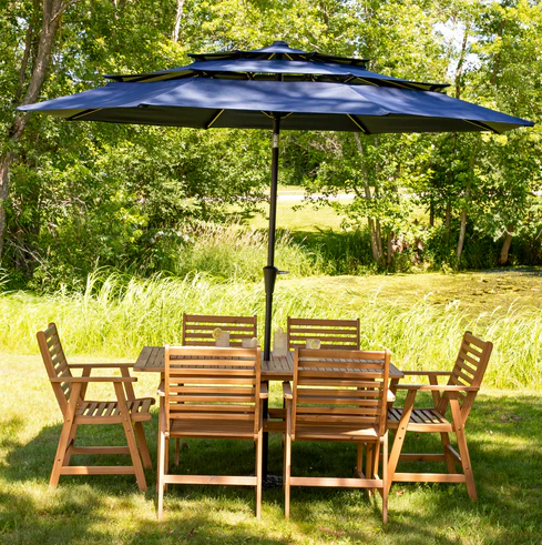 Sunnydaze 10 Foot Tiered Outdoor Crank Patio Umbrella with Solar Lights