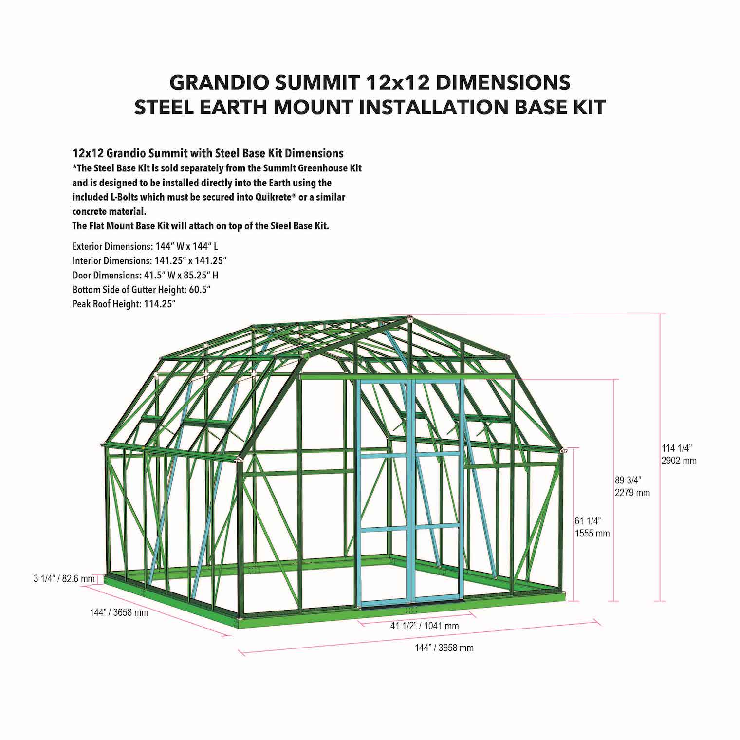 Grandio 12 x 12 Foot Summit Greenhouse