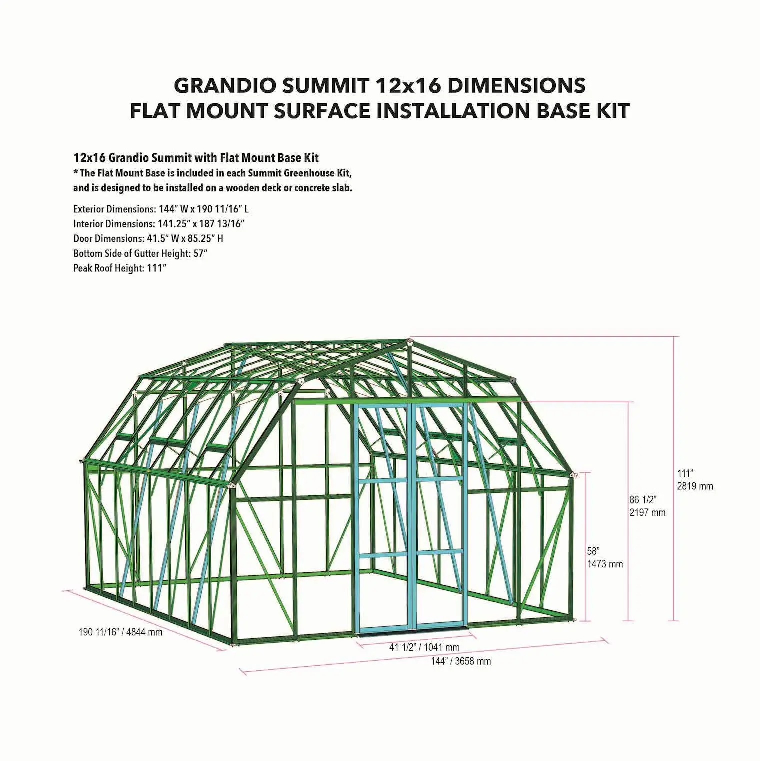 Grandio 12 x 16 Foot Summit Greenhouse