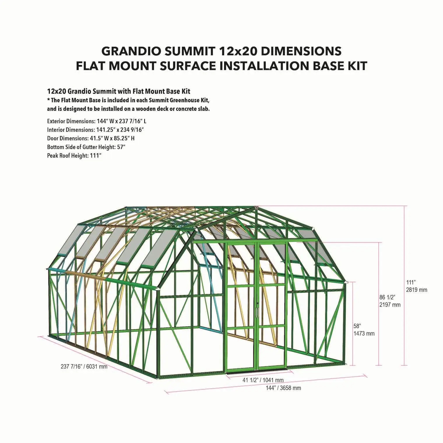 Grandio 12 x 20 Foot Summit Greenhouse