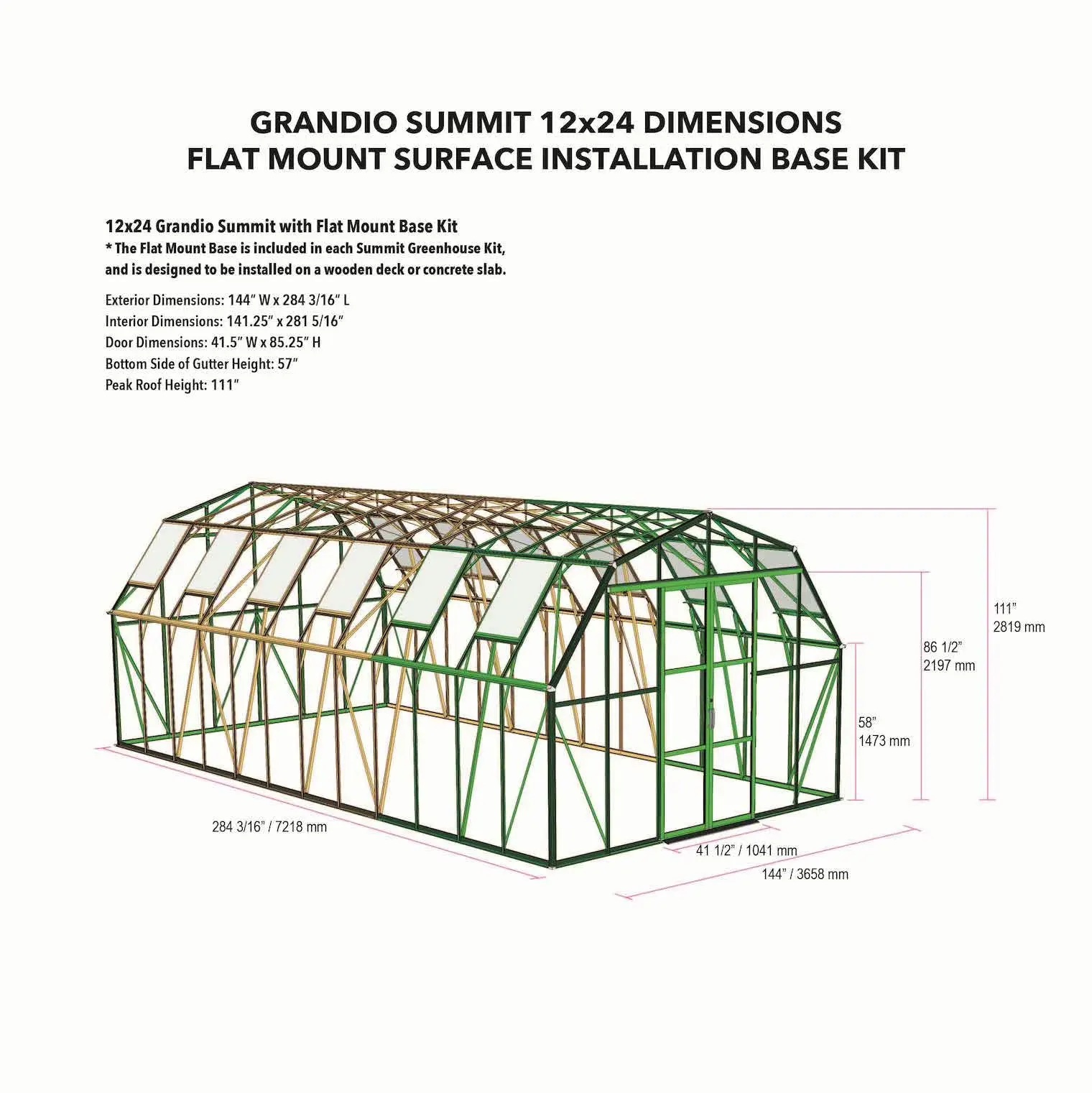 Grandio 12 x 24 Foot Summit Greenhouse