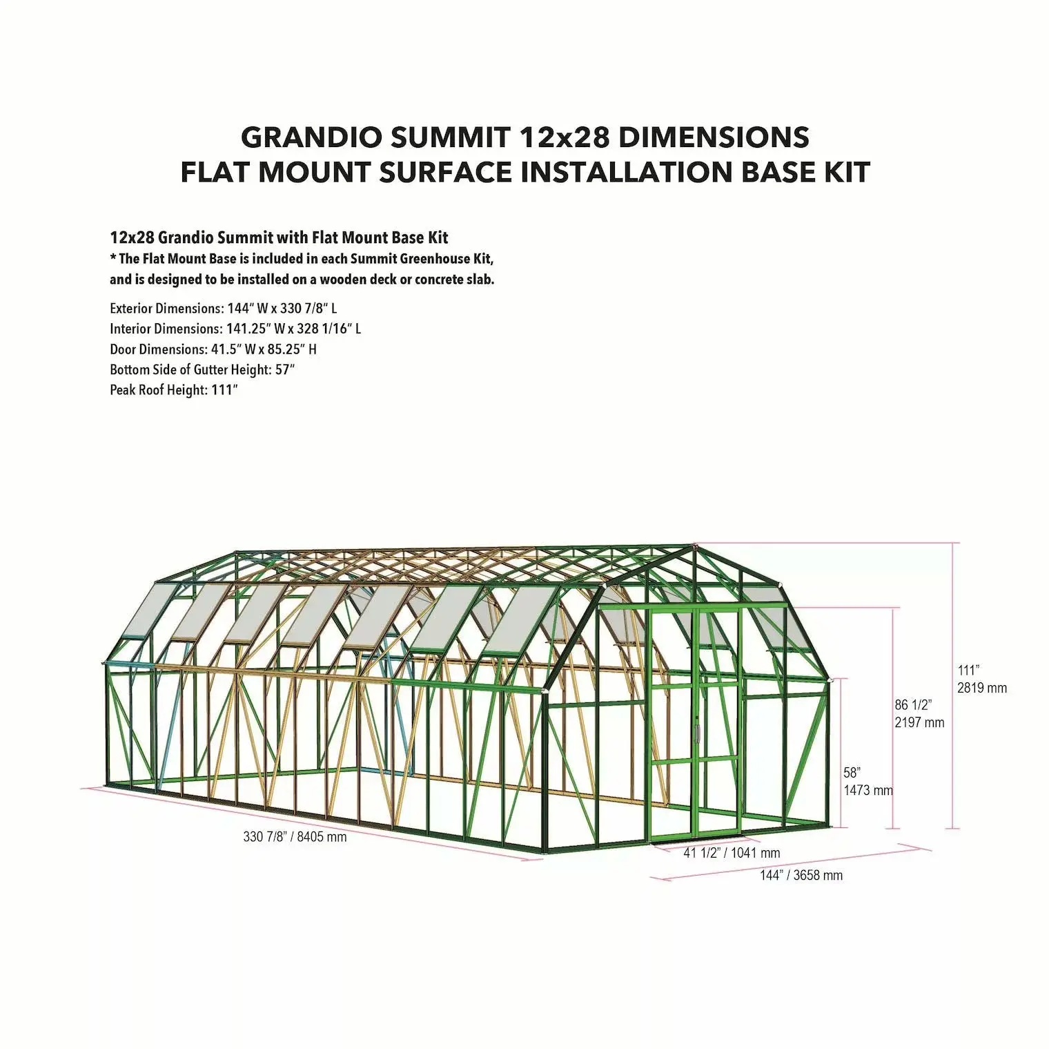 Grandio 12 x 28 Foot Summit Greenhouse