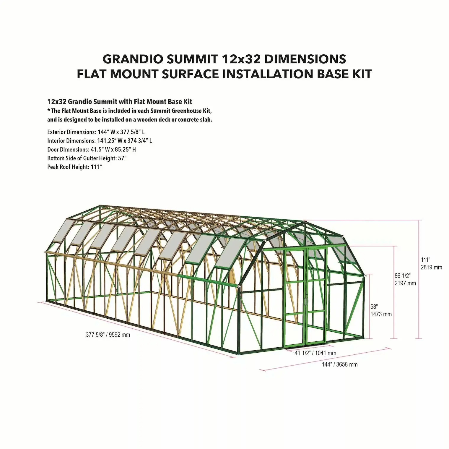 Grandio 12 x 32 Foot Summit Greenhouse