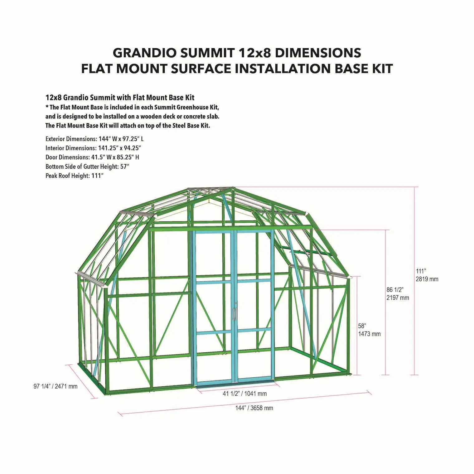 Grandio 12 x 8 Foot Summit Greenhouse
