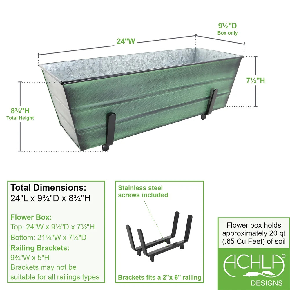 Achla Medium Flower Box with Railing Brackets