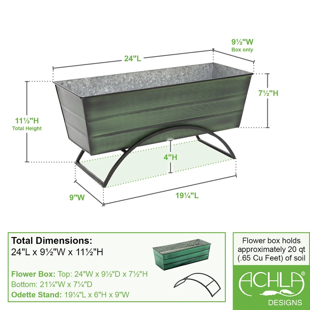 Achla Green Medium Flower Box with Odette Stand