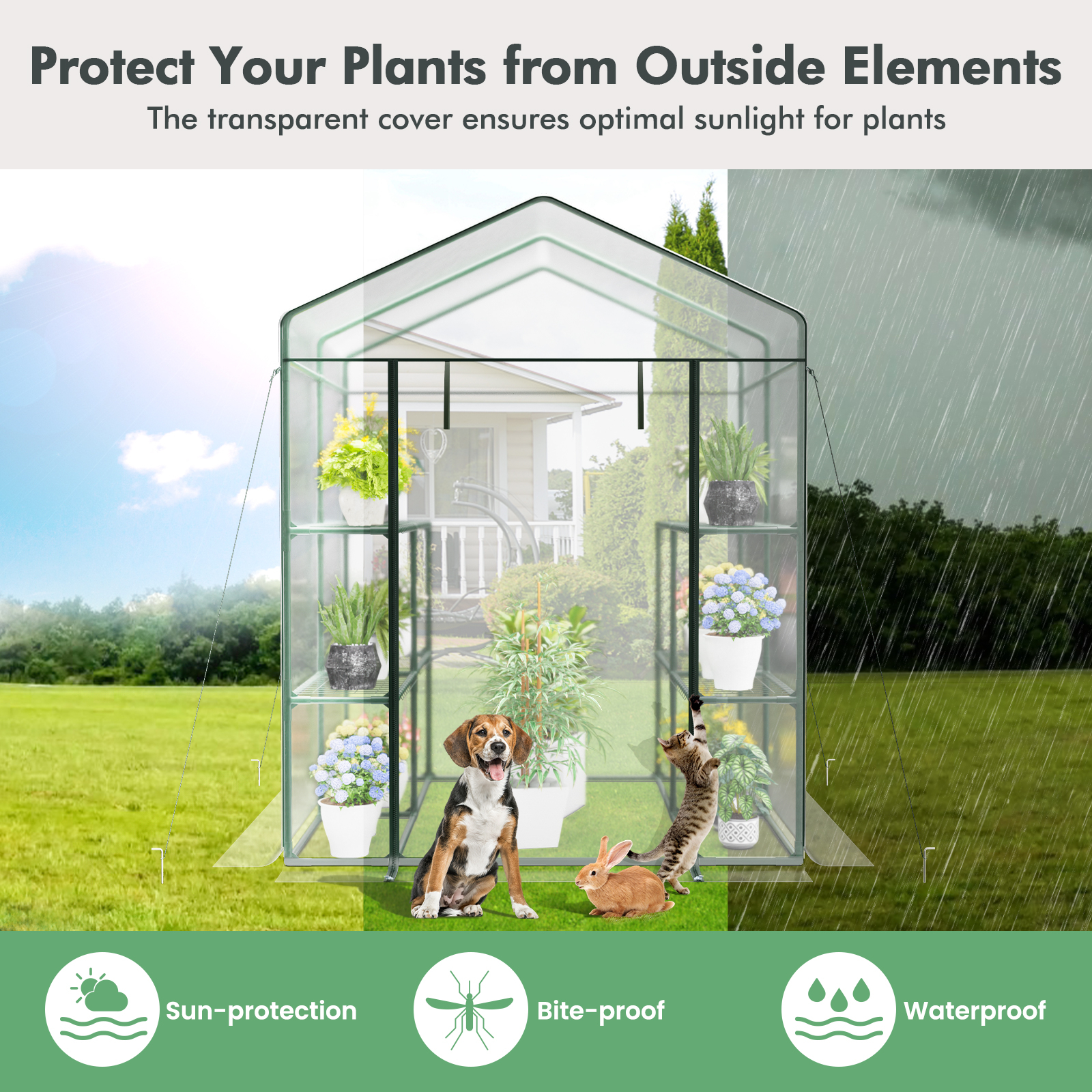 Costway 57 x 55 Inch Walk-In 3-Tier Greenhouse with Roll-Up Door