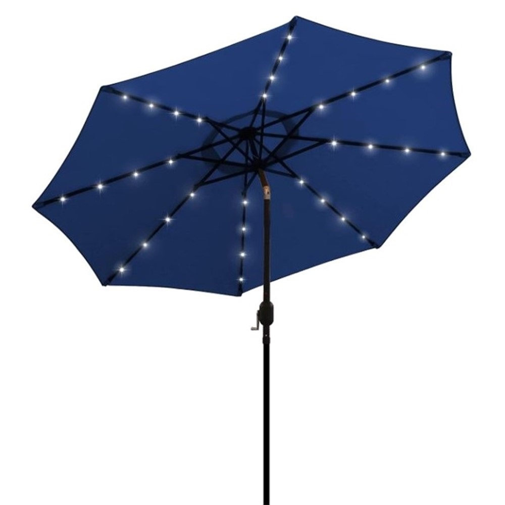 AZ Patio Heaters Solar Market Umbrella with LED Lights and Wicker Finish Base