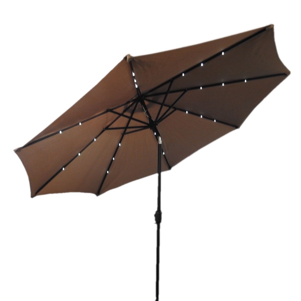 AZ Patio Heaters Solar Market Umbrella with LED Lights and Wicker Finish Base