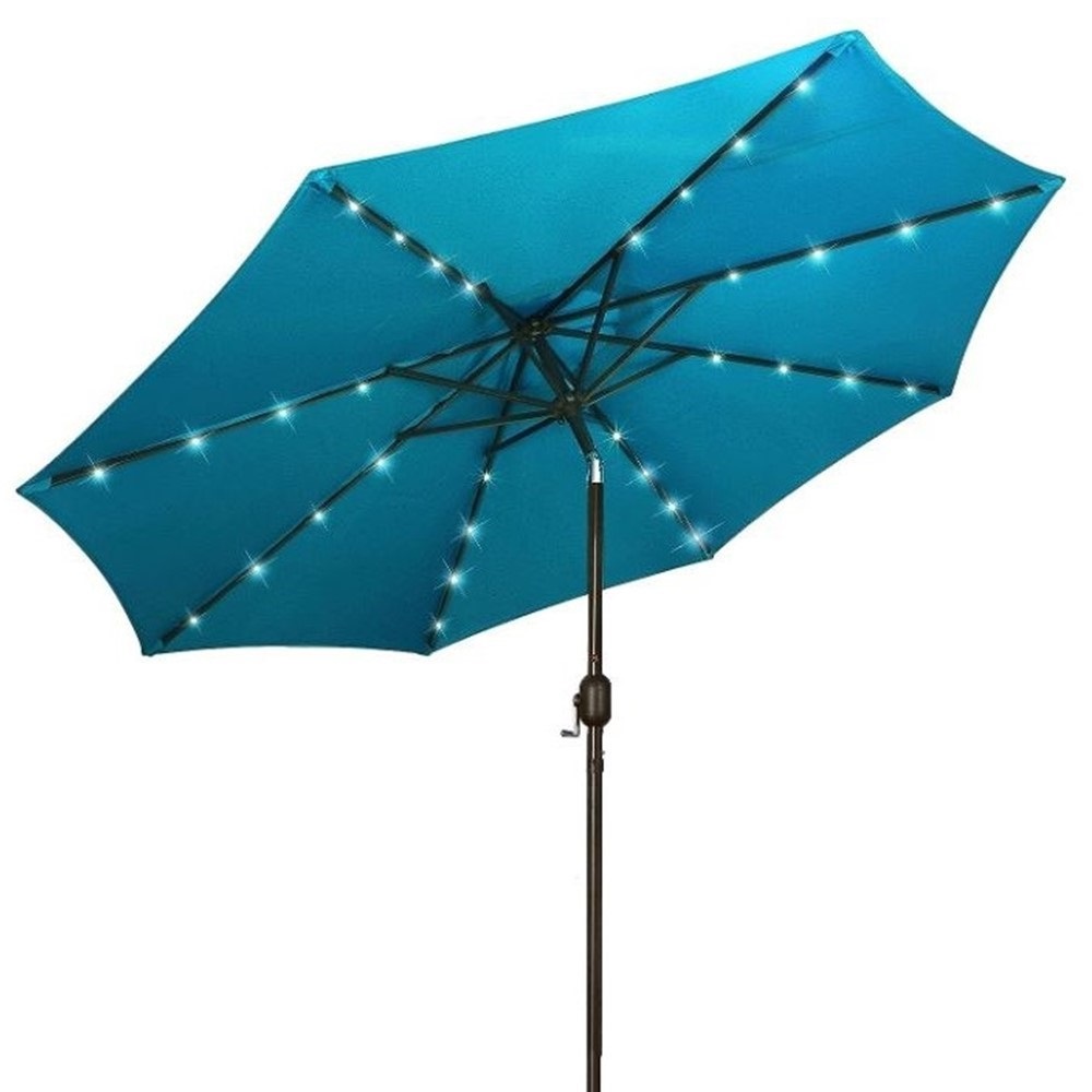AZ Patio Heaters Solar Market Umbrella with LED Lights and Wicker Finish Base