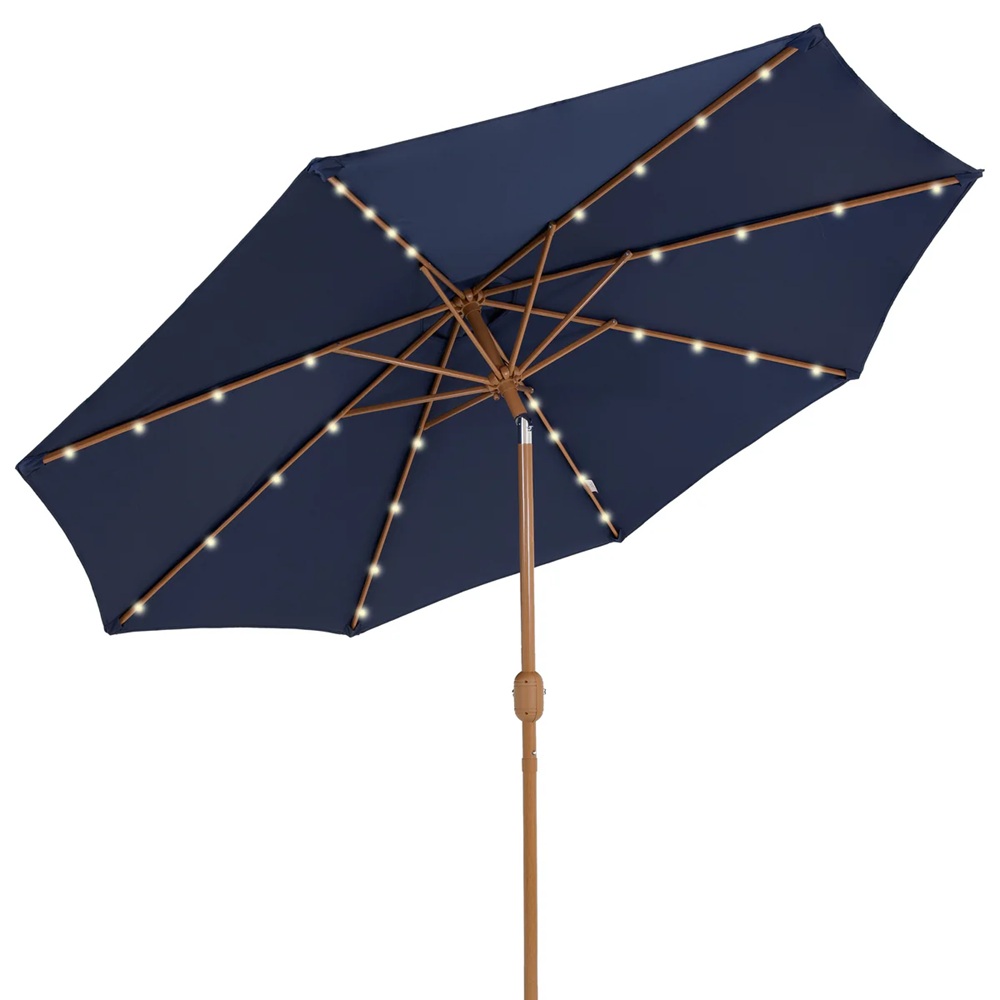 Sunnydaze 9 Foot Faux Woodgrain Crank Patio Umbrella with Solar Lights