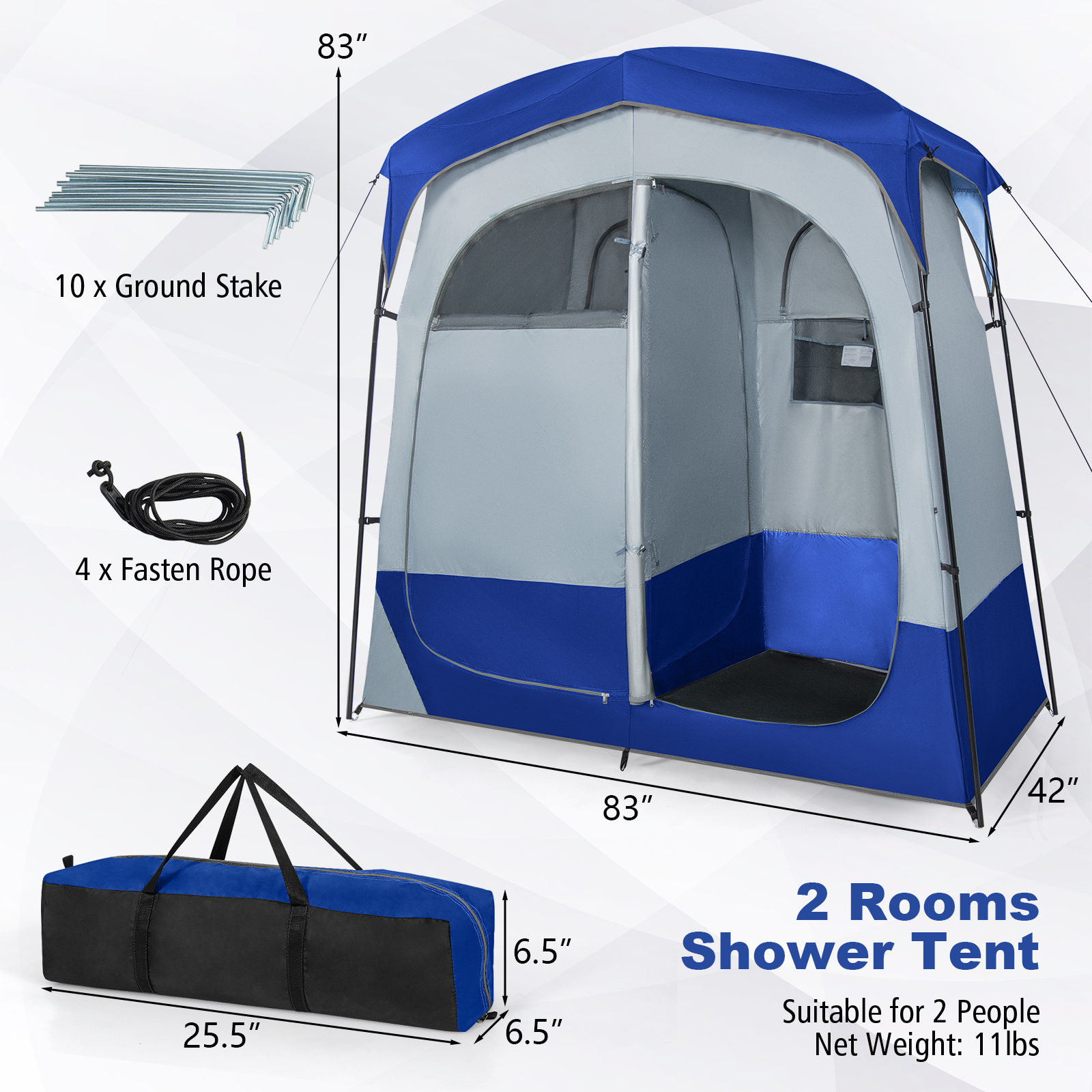 Costway 7 x 4 Foot Two Room Privacy Shower Tent with Rain Fly and Inside Pocket