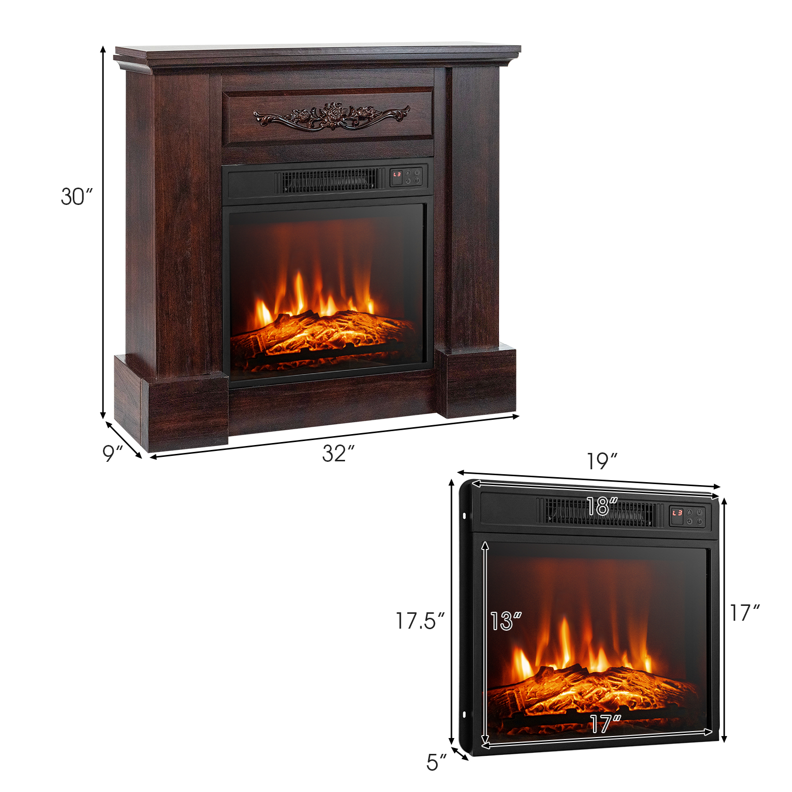 Costway 32 Inch Electric Fireplace Television Stand with Filigree