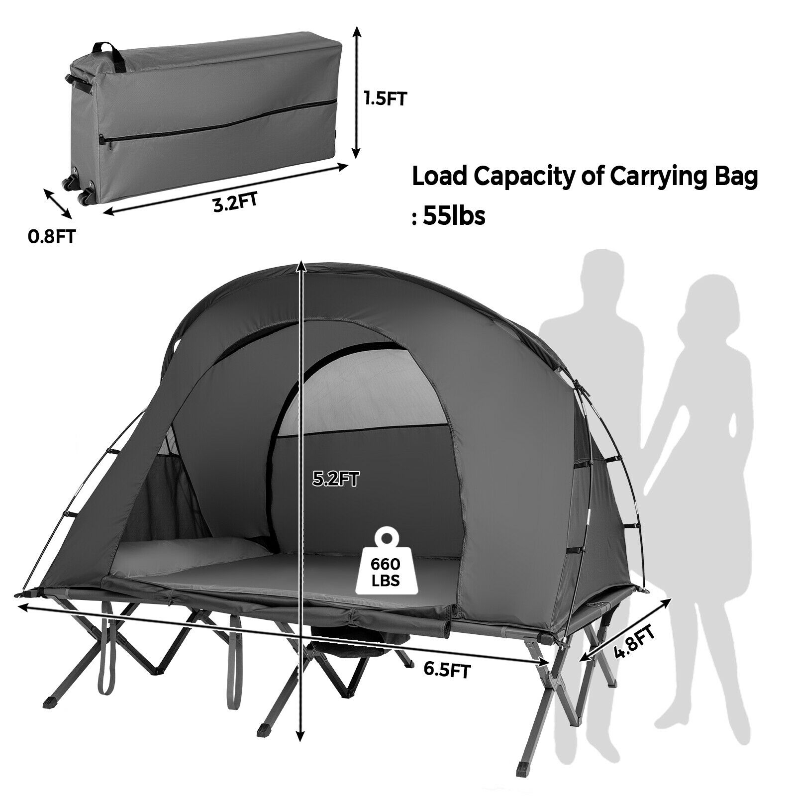 Costway 6.5 x 5 Foot Two Person Elevated Outdoor Camping Tent with Cover