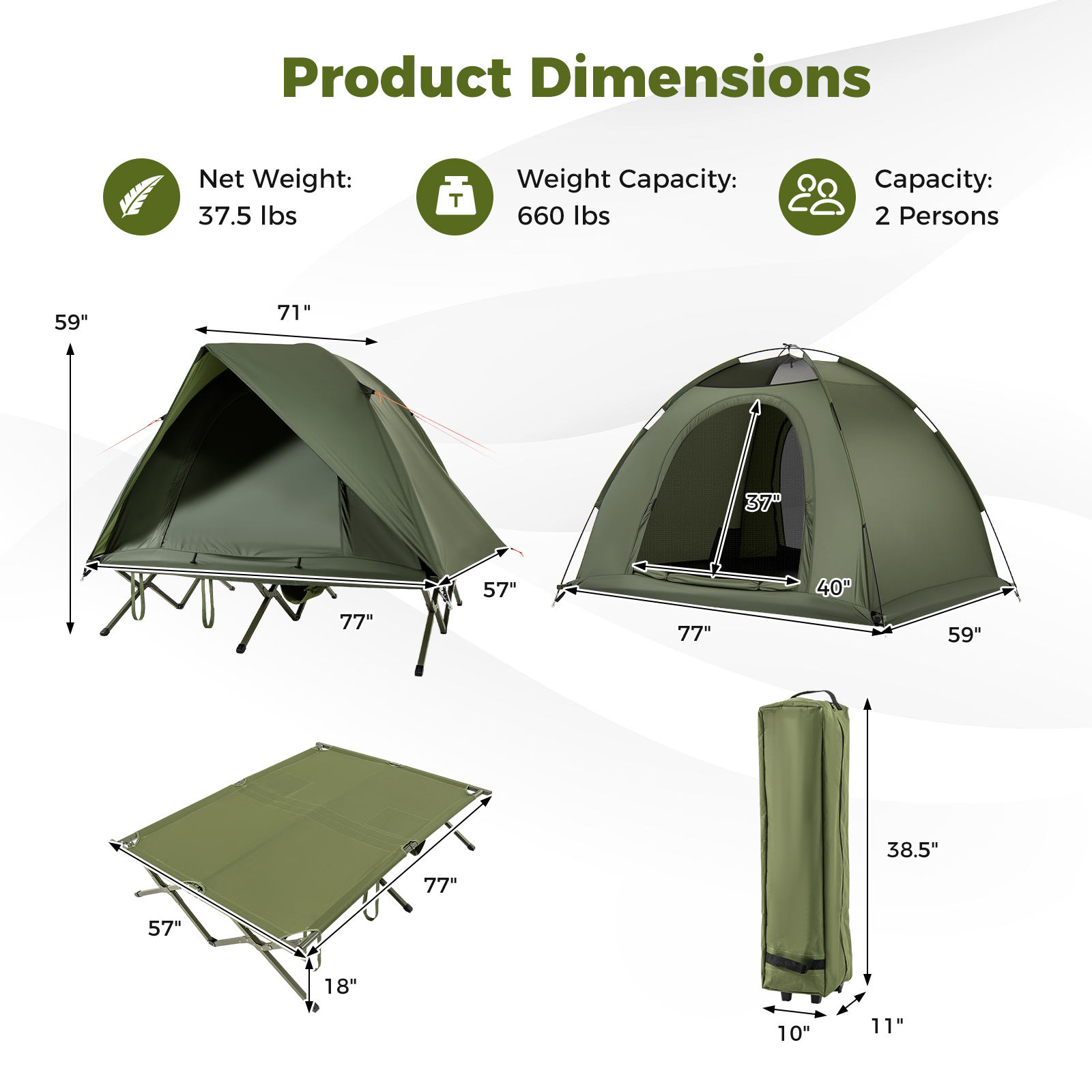 Costway 6.5 x 6 Foot Two Person Off-Ground Camping Tent
