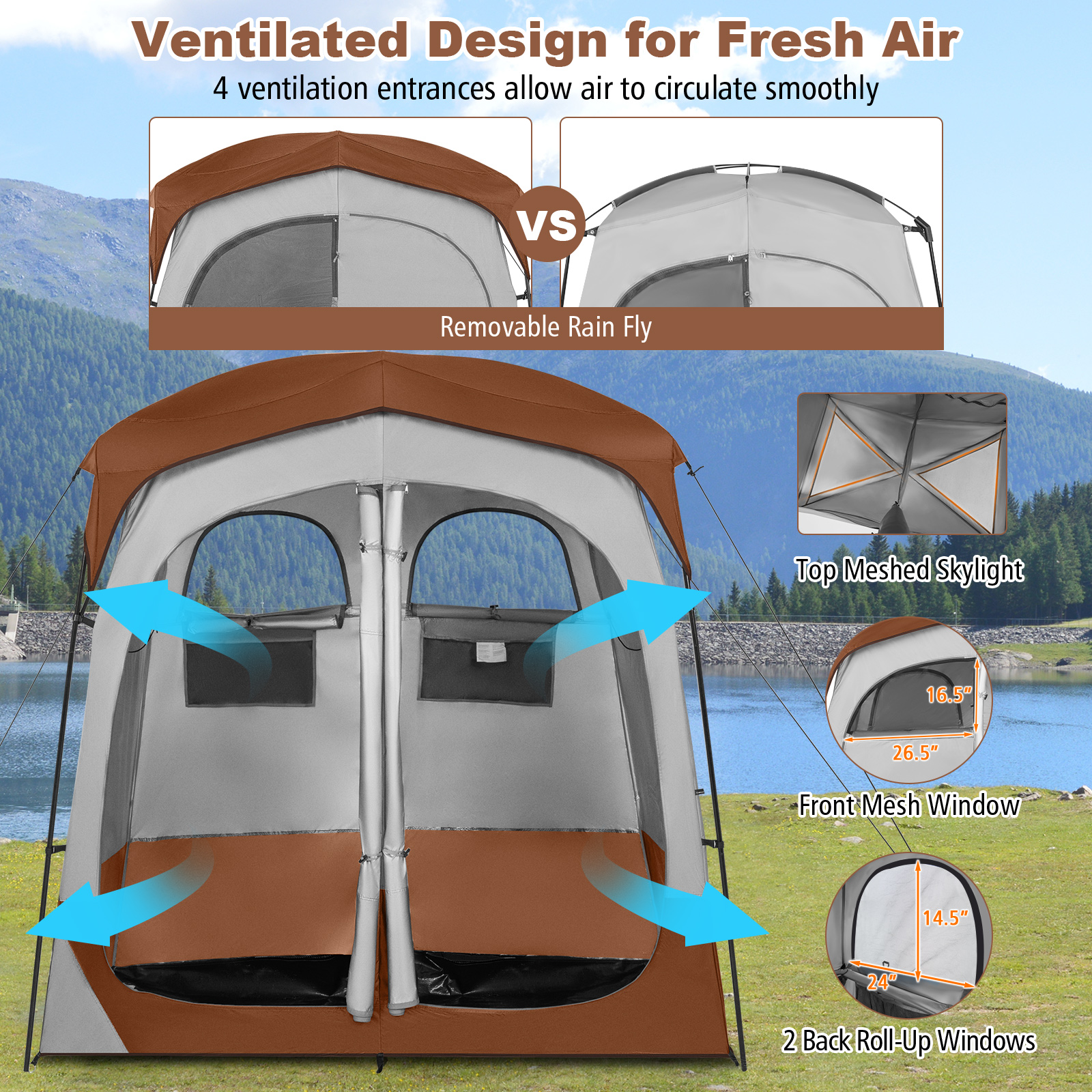 Costway 7 x 4 Foot Two Room Privacy Shower Tent with Rain Fly and Inside Pocket
