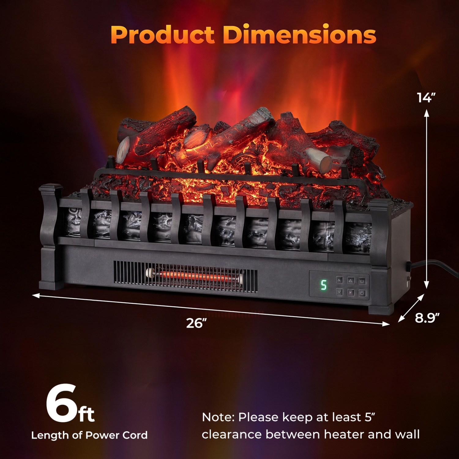 Costway 26 Inch WiFi Control Quartz Element Electric Fireplace Heater
