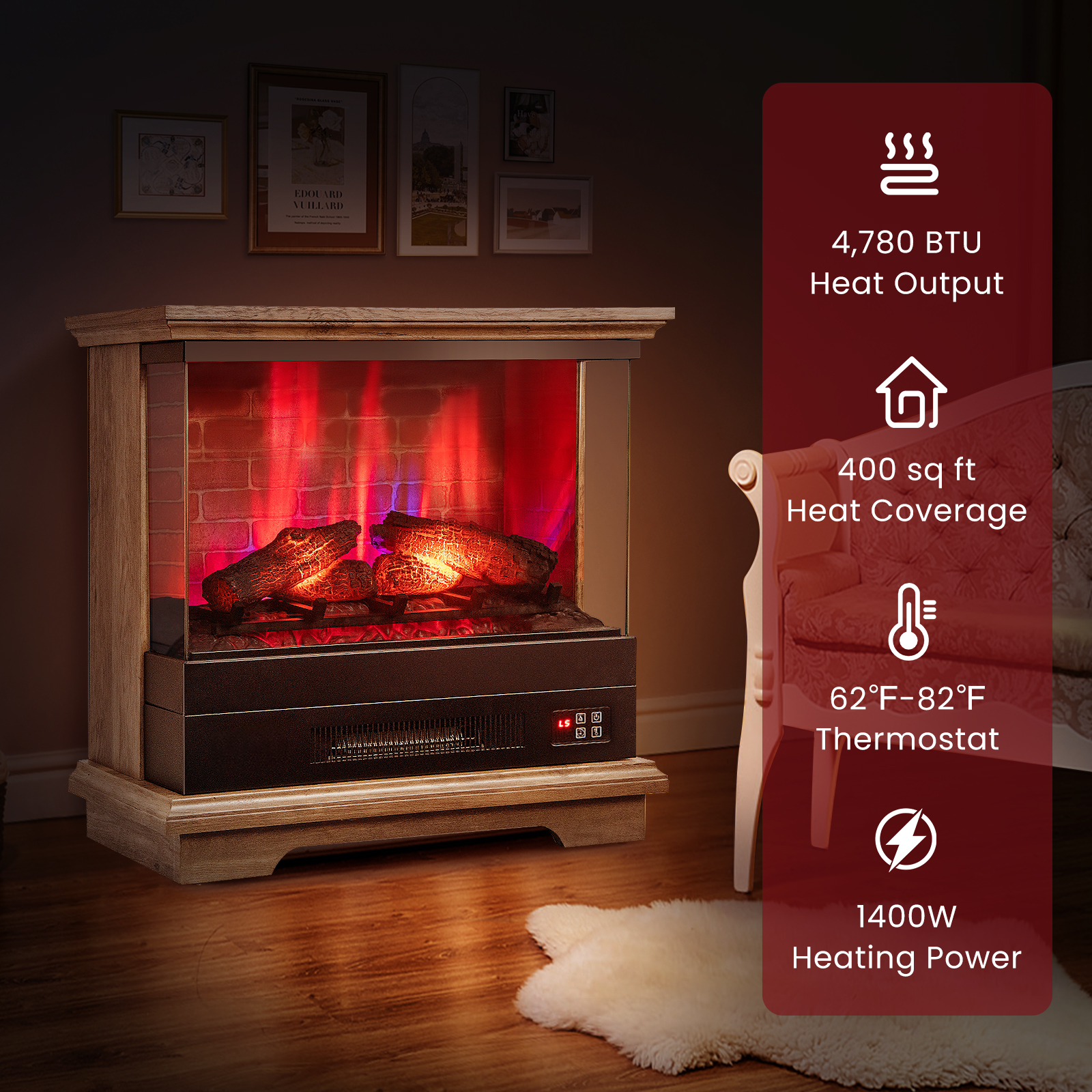 Costway 27 Inch Bay Front Electric Fireplace and Freestanding Mantel