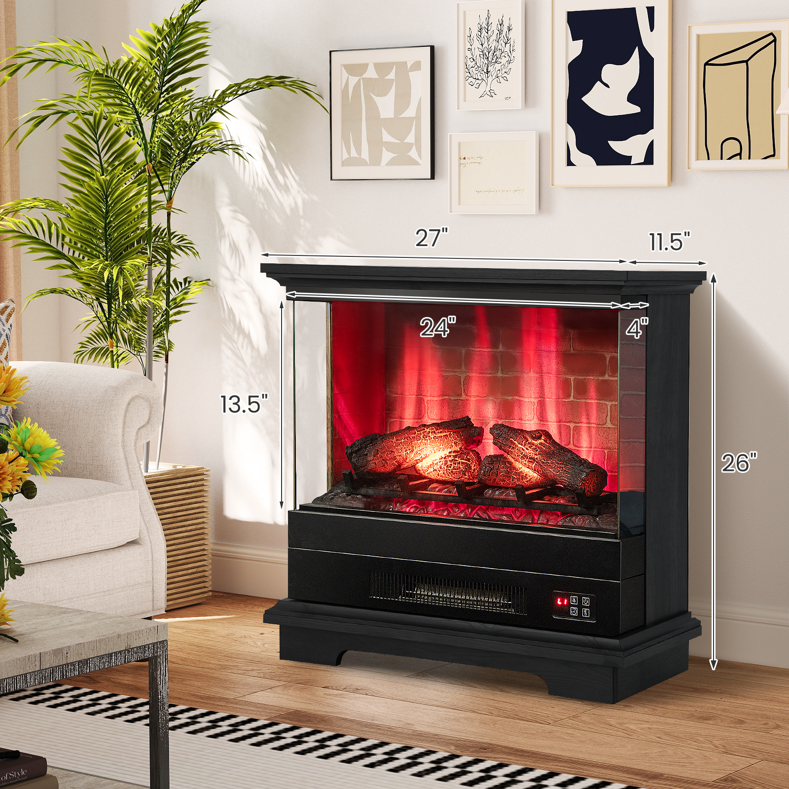 Costway 27 Inch Bay Front Electric Fireplace and Freestanding Mantel