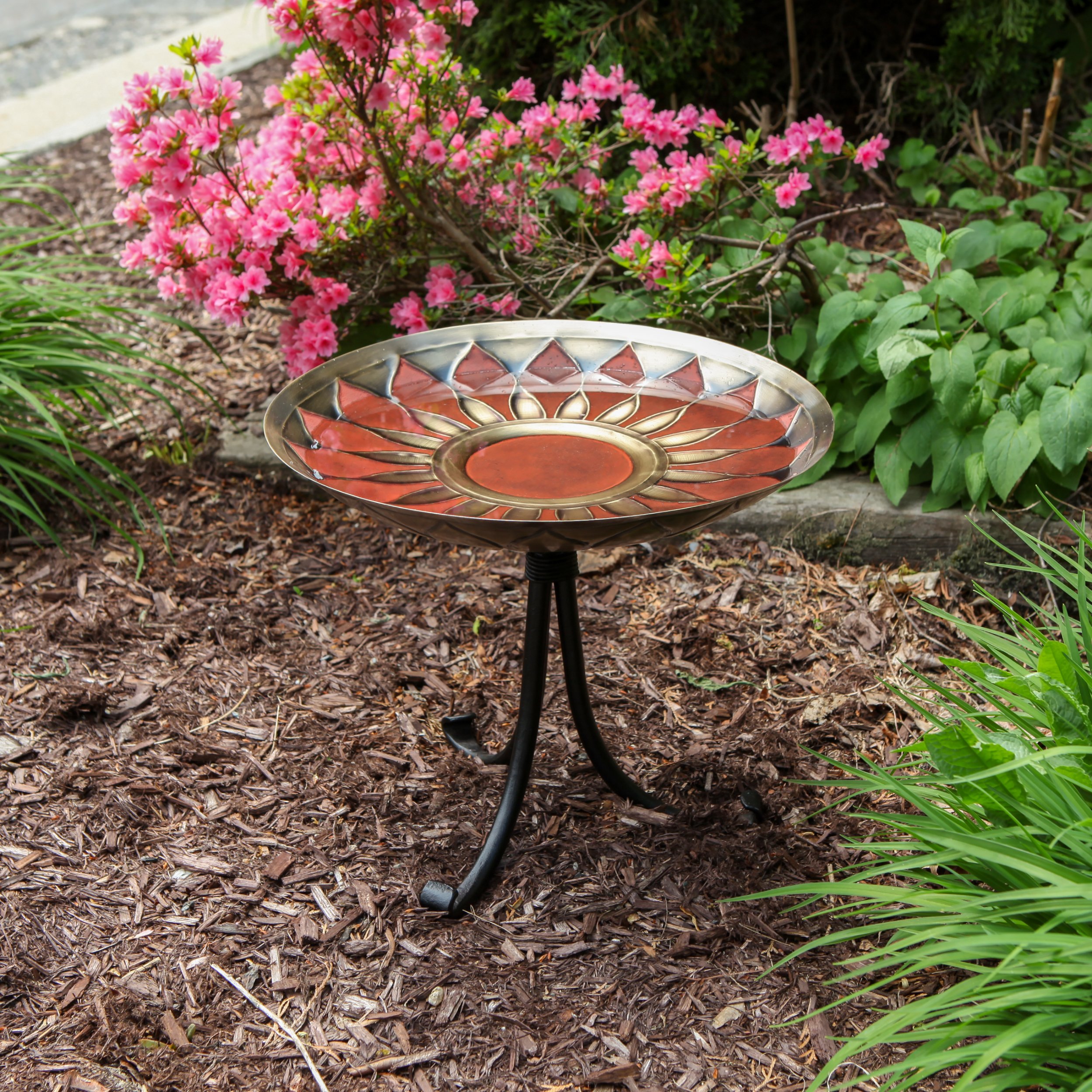 Achla 17 Inch Red African Daisy Birdbath with Tripod Stand